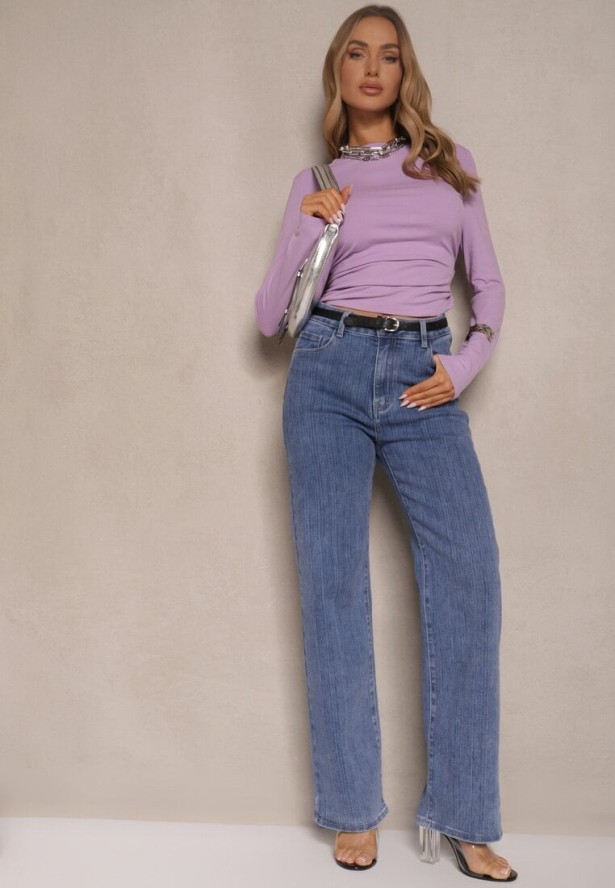 Fioletowa Bluzka z Drapowaniem Po Bokach Anellema