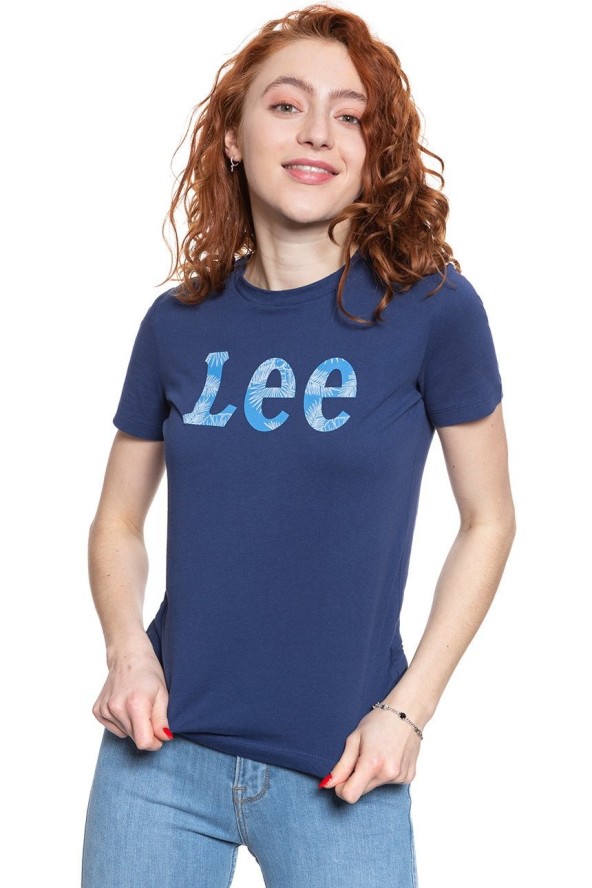LEE T SHIRT DAMSKI SLIM LOGO TEE BLUEPRINT L43KEHLH 112109663