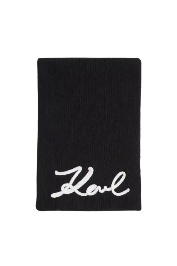 KARL LAGERFELD Czarny szalik damski Logo Signature z domieszką wełny