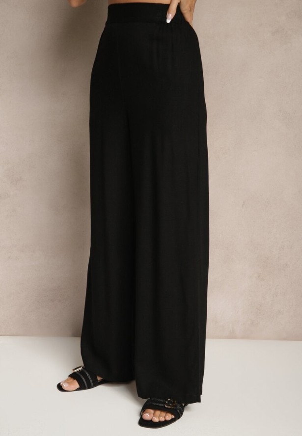 Czarny Komplet z Bawełną Spodnie i Koszula z Paskiem Rinaretea