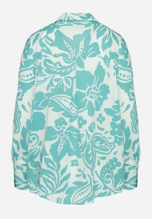 Niebieska Koszula o Luźnym Fasonie w Kwiatowy Wzór Edala