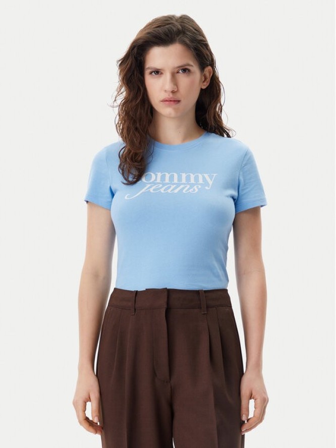 Tommy Jeans T-Shirt Essential DW0DW19447 Błękitny Slim Fit