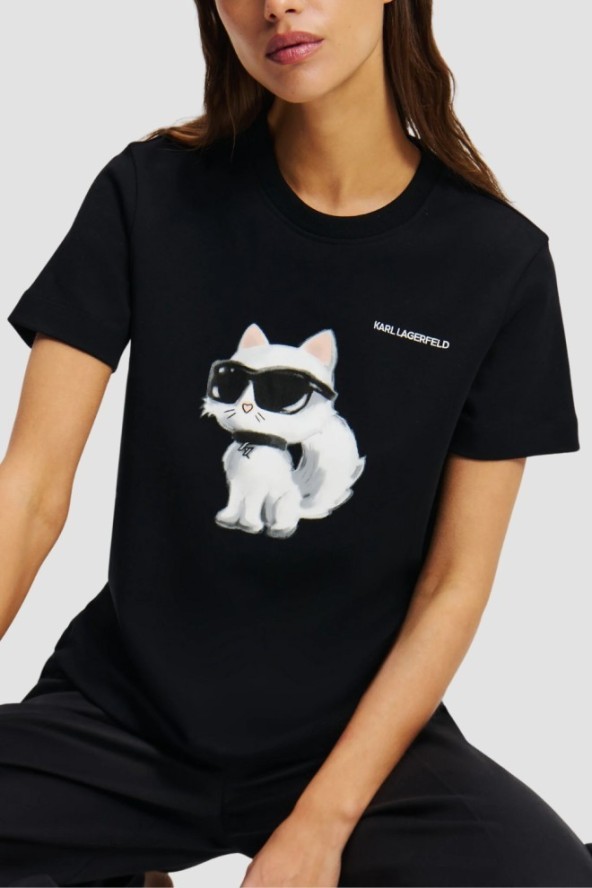 KARL LAGERFELD Czarny t-shirt damski Ikon Aquarelle K, Rozmiar XS