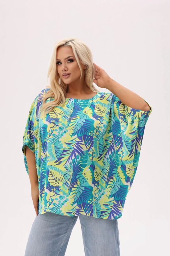 Kimonowa bluzka Tropicana - lazurowa zieleń, lekkość i egzotyczny styl PLUS SIZE XXL