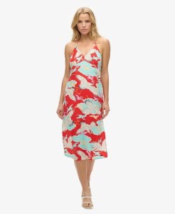 superdry Sukienka Midi Slip z nadrukiem Tsuru Red