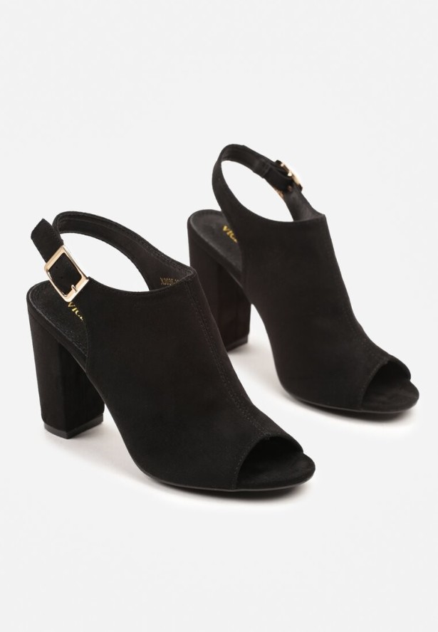 Czarne Sandały na Obcasie Vices ze Skórzaną Wkładką Felunetia