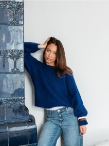 Sweter z moherem i wełną - niebieski