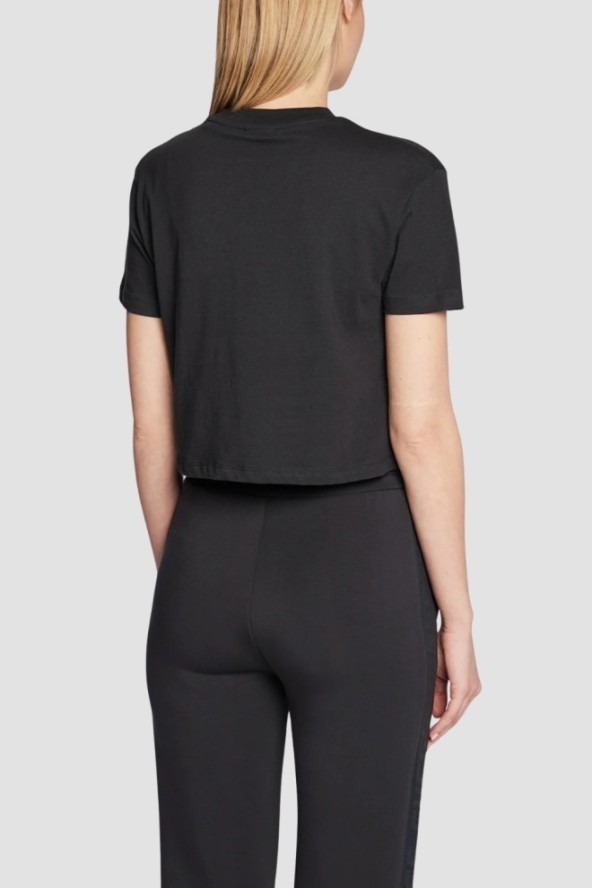 GUESS Czarny bawełniany t-shirt damski Adele Crop, Rozmiar L