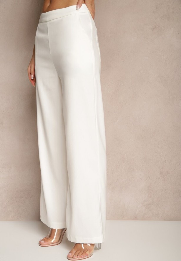 Białe Spodnie Garniturowe z Wiskozą High Waist o Szerokim Kroju Lisiorena
