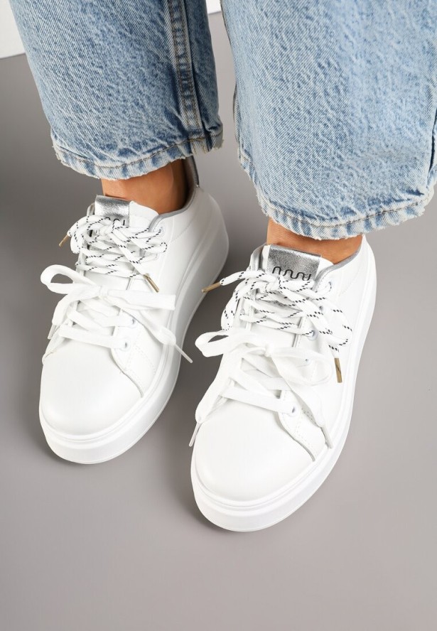 Biało-Srebrne Sneakersy Ozdobione Podwójnym Wiązaniem Zdivane