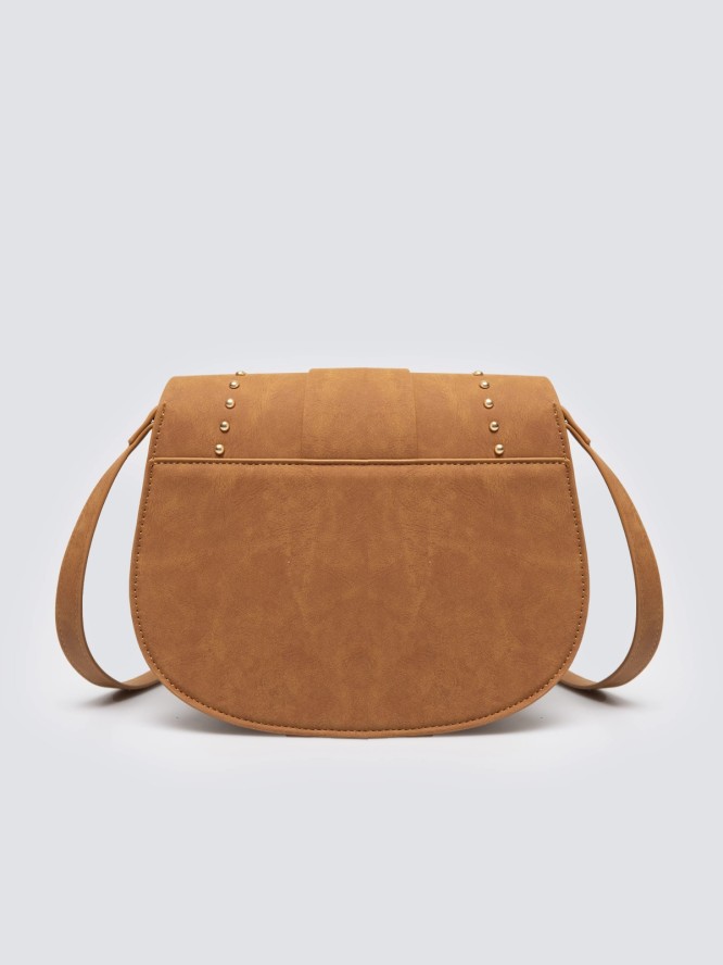 Torebka damska crossbody z ozdobną klamrą i nitami brązowa Lulua 803