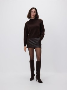 Spódnico-szorty z imitacji skóry - ciemnobrązowy