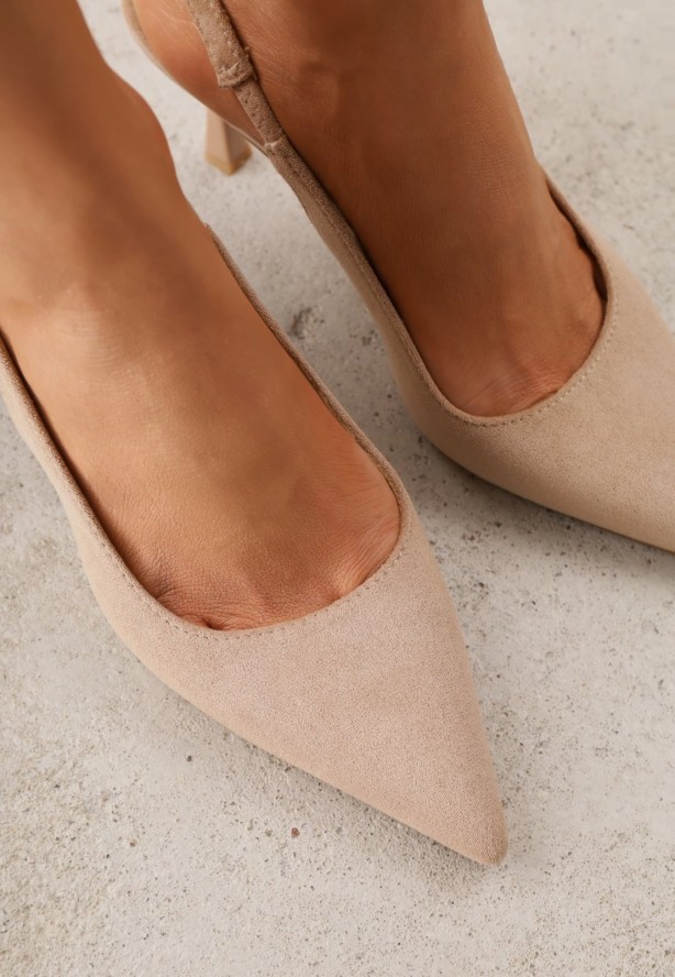 Beżowe Szpilki Slingback na Klepsydrowym Obcasie Vedera