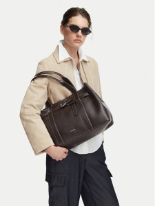 Calvin Klein Torebka Buckle Medium Work Tote LV04F3549G Brązowy