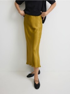 Spódnica midi z satynowym wykończeniem - oliwkowy