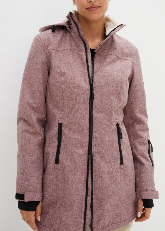 Długa kurtka outdoorowa funkcyjna z barankiem, wodoodporna