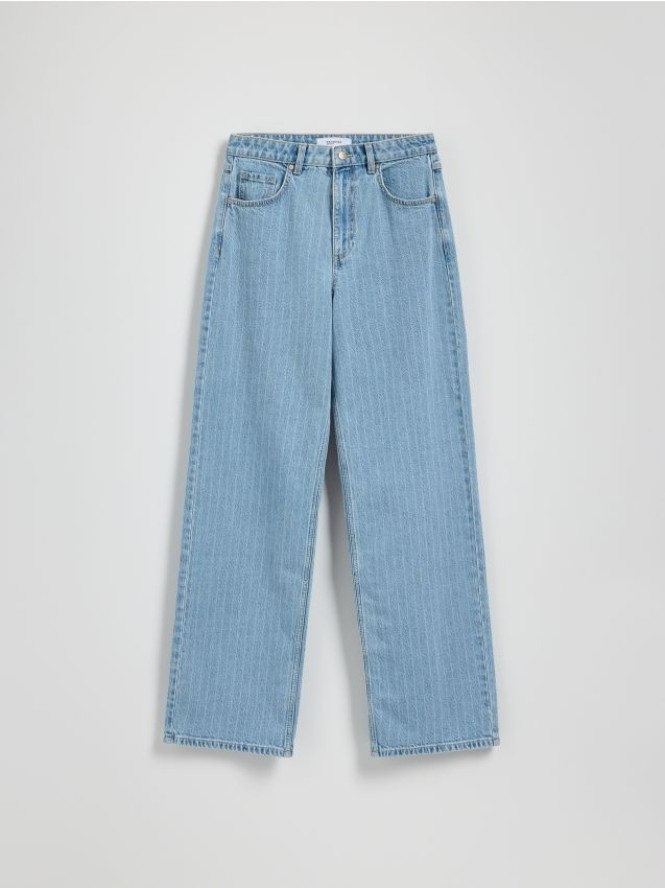 Jeansy straight w prążek - niebieski