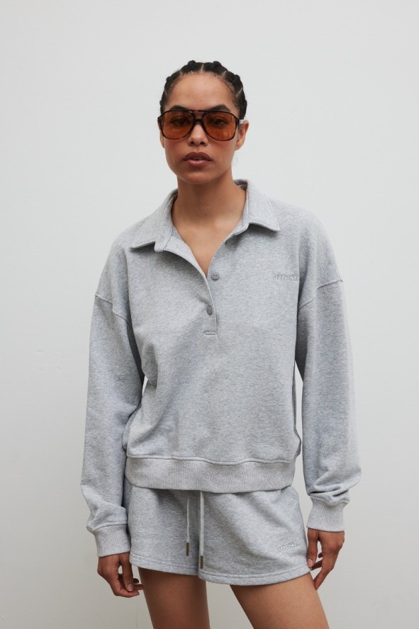 Bluza damska z kołnierzem w kolorze GREY MELANGE - EXPLORE-S/M