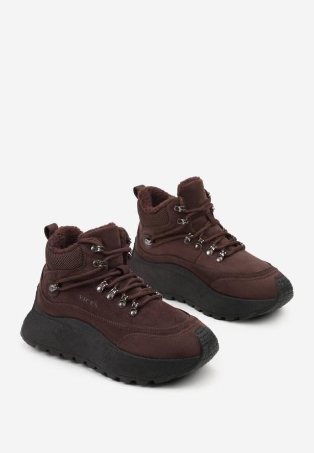 Brązowe Sportowe Sneakersy Śniegowce Vices na Grubej Podeszwie Nellsana