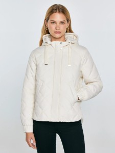 Kurtka damska pikowana z kapturem kremowa Wynterina 103