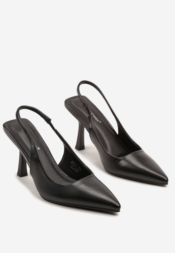 Czarne Sandały Slingback na Szpilce z Noskiem w Szpic Nanoril