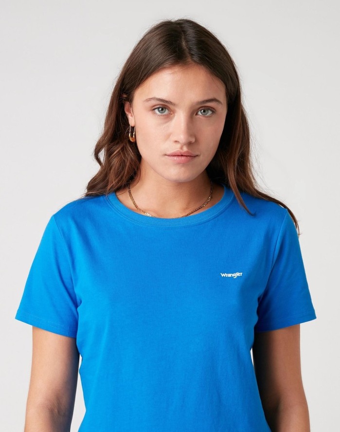 DAMSKI T-SHIRT WRANGLER SIGN OFF TEE STRONG BLUE W7Q0-D3-X2V 112132068