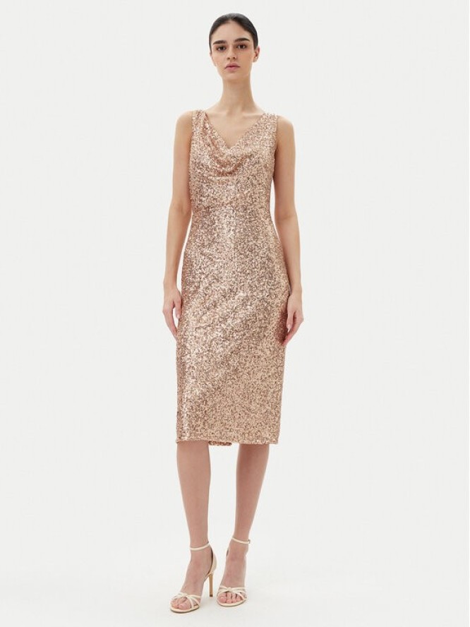 Rinascimento Sukienka koktajlowa CFC0123778003 Złoty Regular Fit