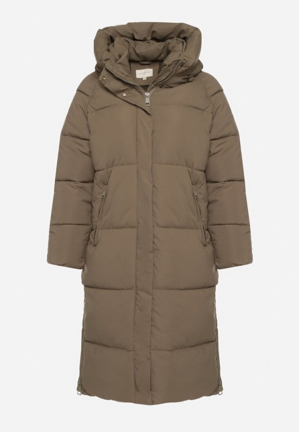 Ciemnozielona Pikowana Kurtka Zimowa z Kapturem i Bocznymi Suwakami Falossea