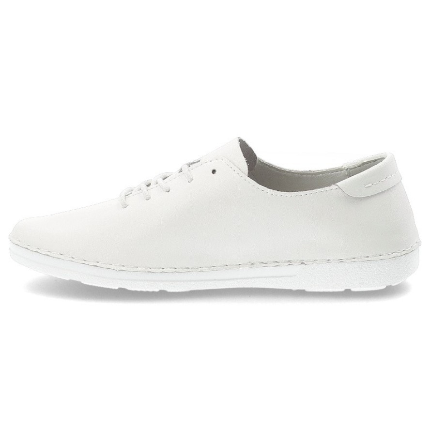 Półbuty damskie S.Barski, ze skóry naturalnej licowej minimalistyczny design sznurowanie lekka podeszwa casual, białe, LR61-645