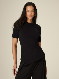 4F T-shirt regular gładki damski - czarny XL