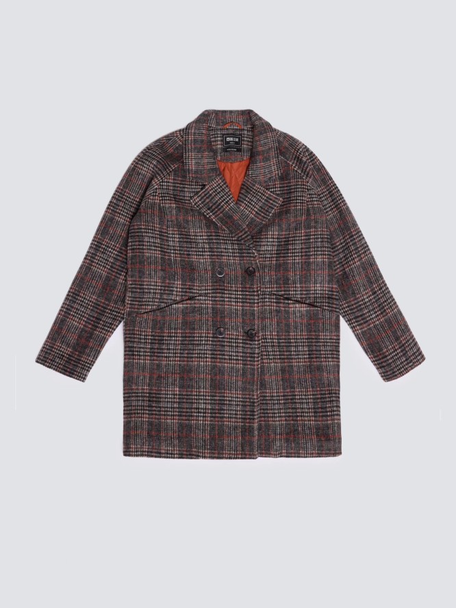 Płaszcz damski z dodatkiem wełny kratę szary Ariela 000