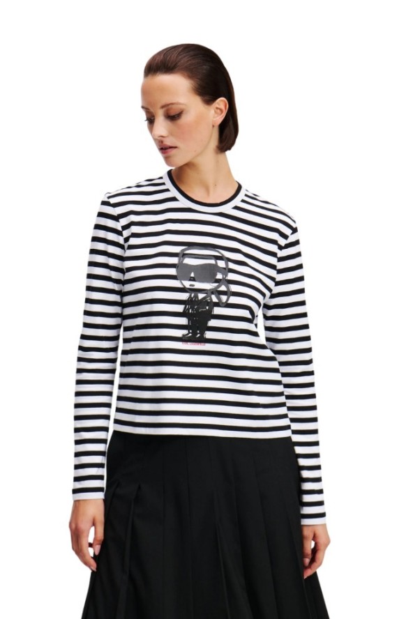 KARL LAGERFELD Czarny damski lonsgleeve Ikon Print Stripe, Rozmiar S