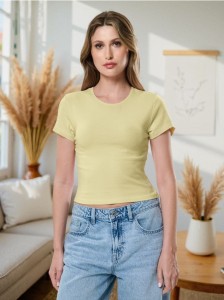 Bawełniana koszulka z krótkim rękawem - żółty