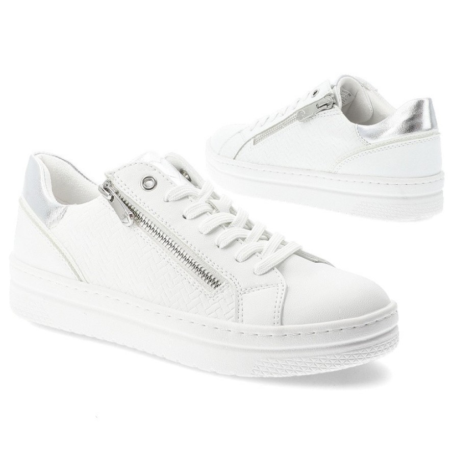 Białe Sneakersy Marco Tozzi Modne Obuwie Damskie Z Eleganckim Suwakiem