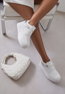 Biało-Srebrne Sneakersy Vices na Platformie z Tłoczonym Napisem ze Sznurowaniem Eanneth