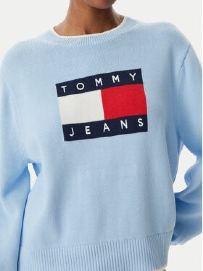 Tommy Jeans Sweter Intarsia Flag Badge DW0DW22316 Niebieski jasny Relaxed Fit