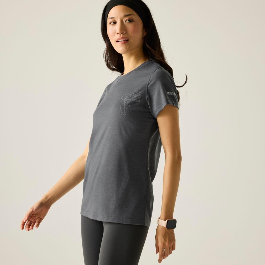 Damska koszulka Escade z krótkim rękawem i nadrukiem z mieszanki wełny merino