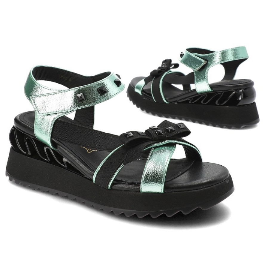 Zielone Sandały S.Barski Modne Obuwie Damskie Na Koturnie