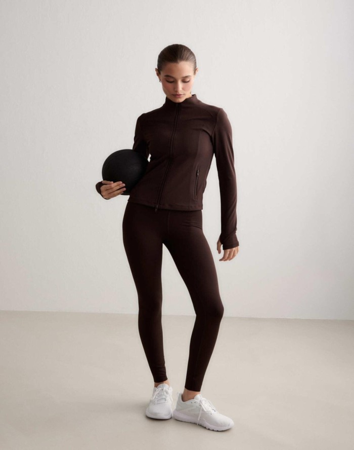 Damskie legginsy z wysokim stanem, squat proof, dla niskich Sense czekoladowe
