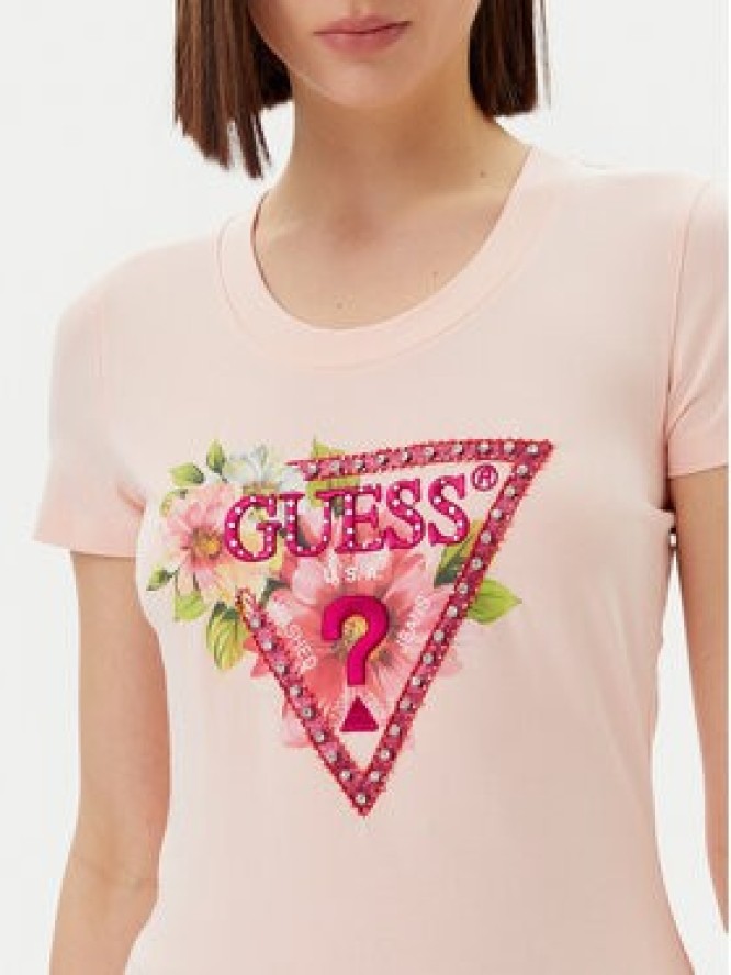 Guess T-Shirt W5GI10 J1314 Różowy Slim Fit