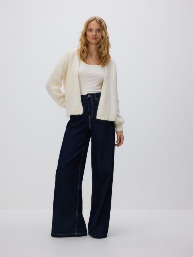 Kardigan z dodatkiem wełny - kremowy