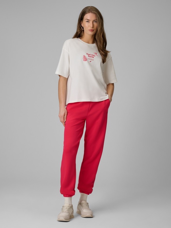 4F T-shirt regular z nadrukiem damski - biały M