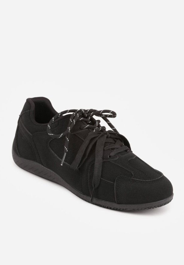 Czarne Sneakersy z Podwójnym Sznurowaniem i Geometrycznymi Wstawkami Adrearah