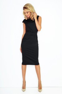Sukienka ołówkowa midi z pasem taliowana krótki rękaw czarna