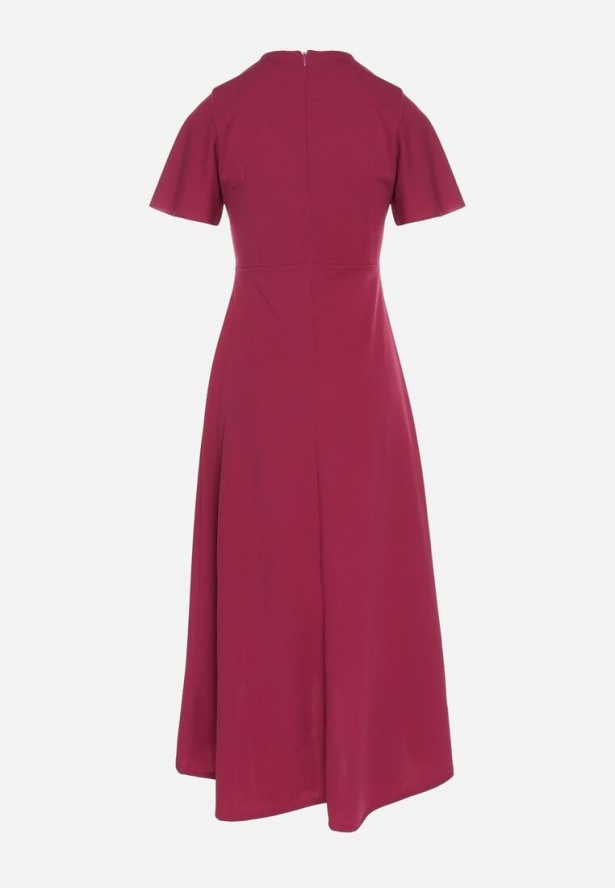 Bordowa Rozkloszowana Sukienka Ozdobiona Marszczeniem Odallica