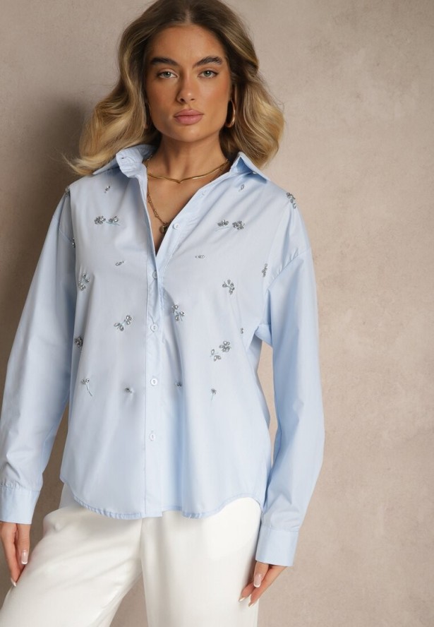 Jasnoniebieska Bawełniana Koszula Z Ozdobnymi Naszywkami Katirina