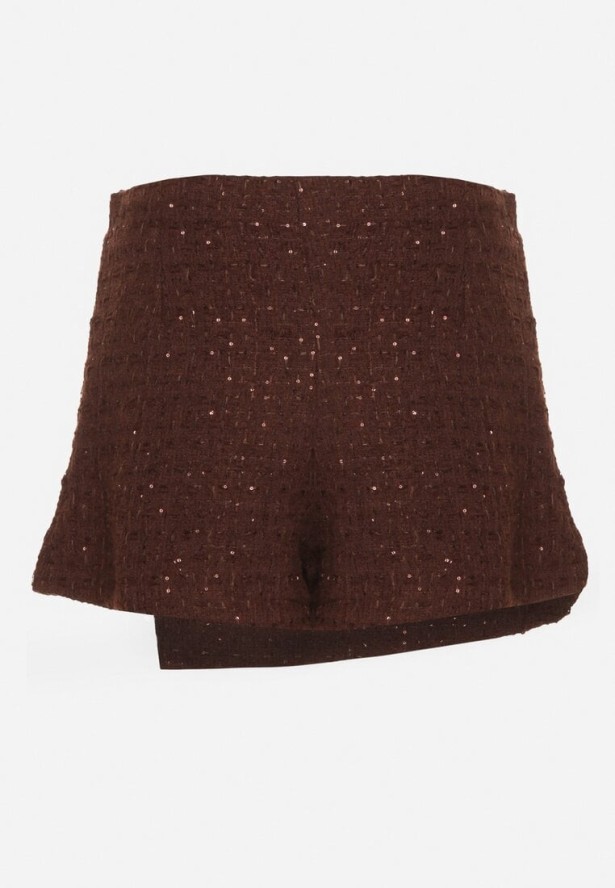 Brązowe Spódnico-Szorty z Wełną i Cekinami Fedara