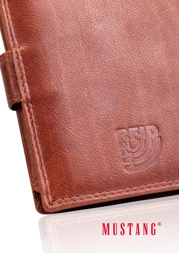 MUSTANG Denimo High Wallet Side Opening With Button SKÓRZANY PORTFEL POJEMNY NA KARTY PREMIUM