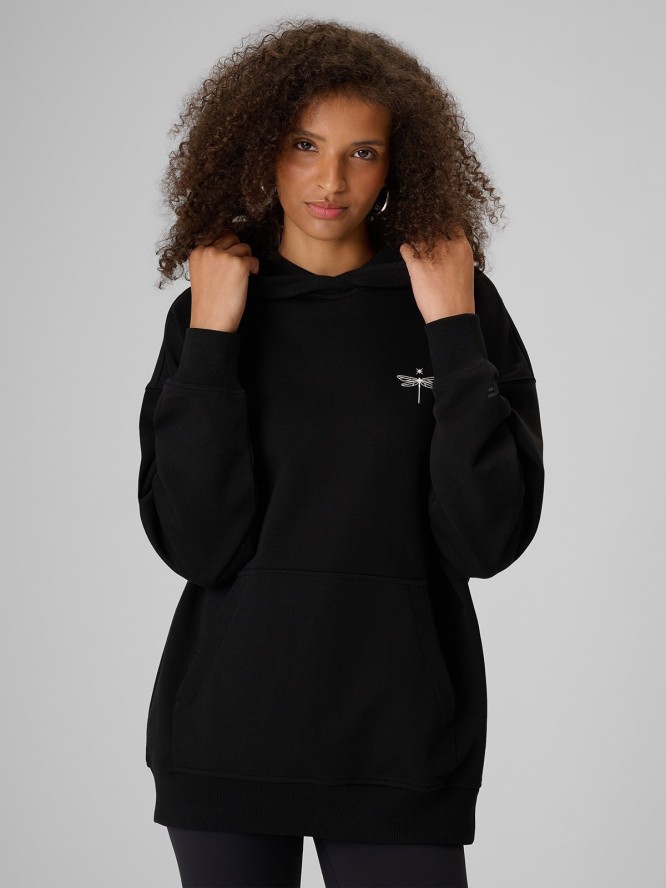 4F Bluza dresowa loose z kapturem damska - czarna L