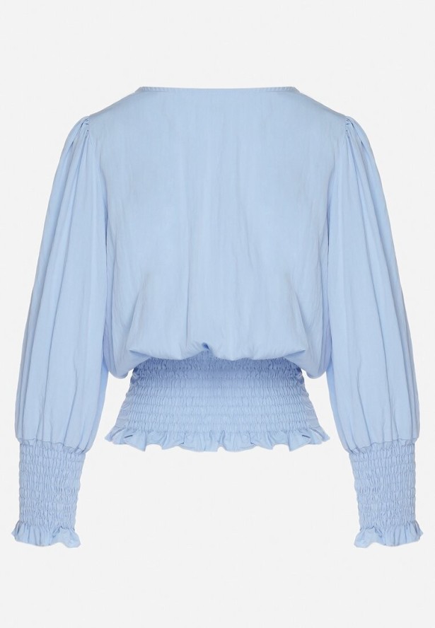 Niebieska Bluzka z Wiskozą i Ściągaczami Velio